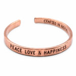 Brățară din cupru - Peace Love & Happiness - reglabilă
